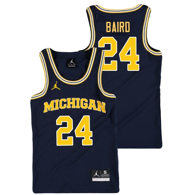 Michigan Wolverines Youth NCAA C.J. Baird #24 Navy Jordan Replica College Basketball Jersey YMH8549TX